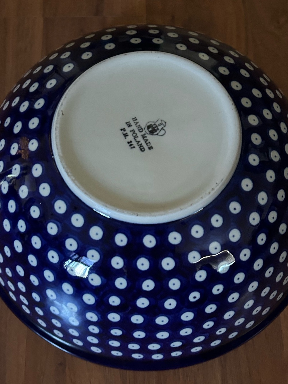 Boleslawiech handmade polish blue eyes peacock serving bowl - Picture 2 of 3